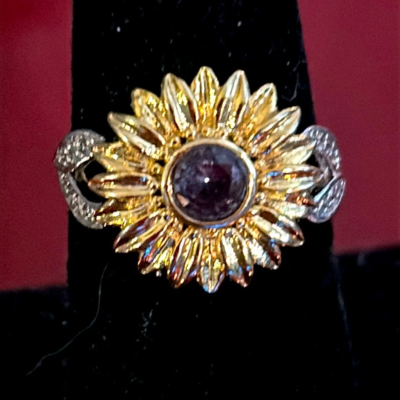 Two tone sterling silver and amethyst CZ ring - Picture 1 of 4